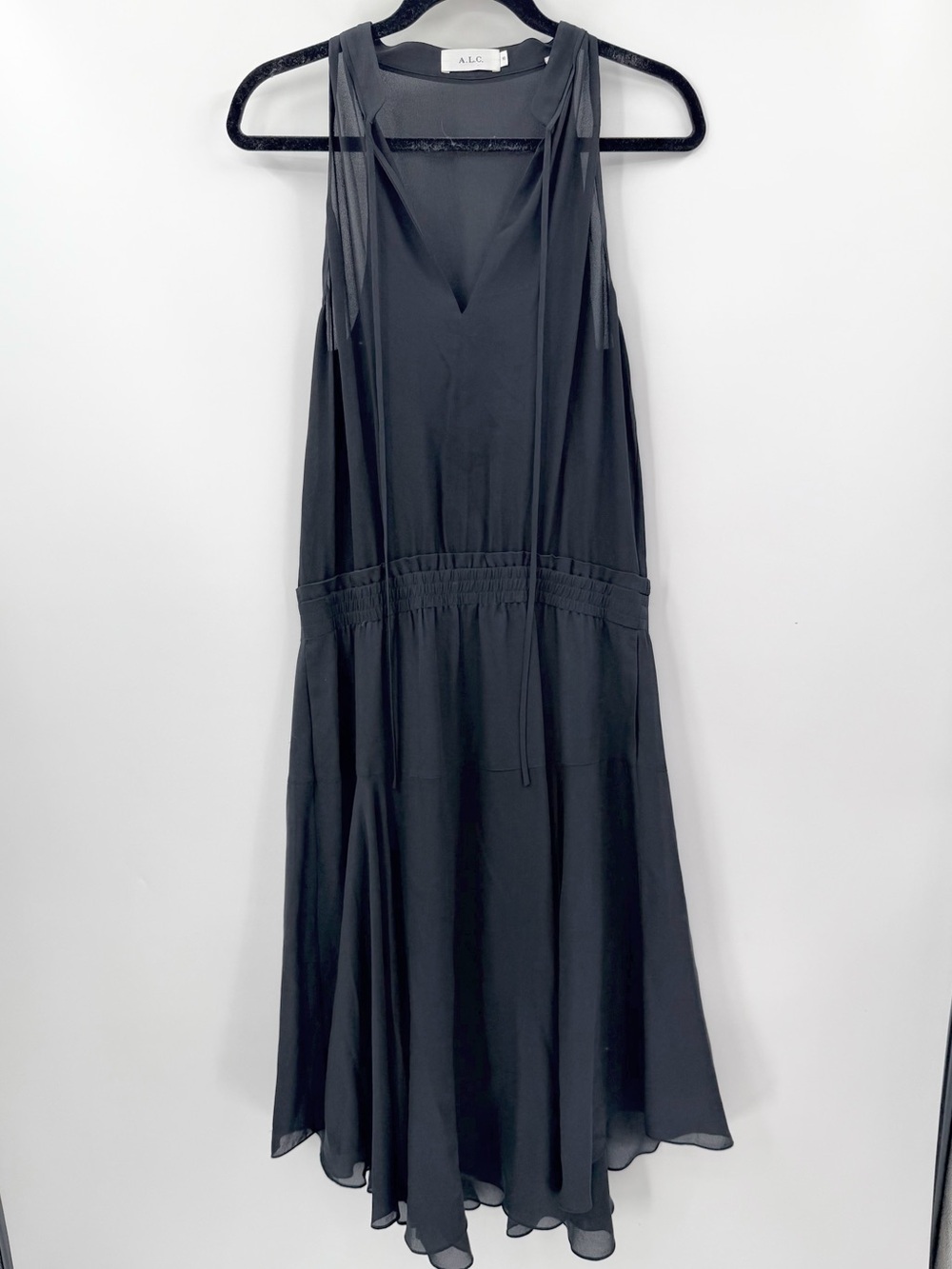 ALC Black 100% Silk Midi Dress 10 A.L.C.